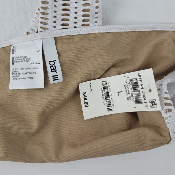 Bar III Bikini Bottom Size Large Ivory Crochet Hipster Side Tab Womens Swim - Picture 4 of 6